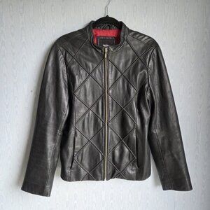Vtg Y2K Mossimo Women's L Leather Jacket Diamond Fitted Moto Lorelai Gilmore